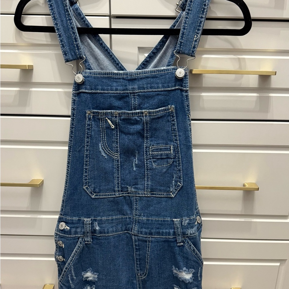Denim Overalls with Distressed Details